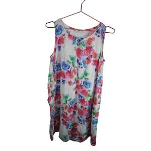 Cut Loose 100% Linen Shift Dress Watercolor Floral Garden Tunic Pockets Small